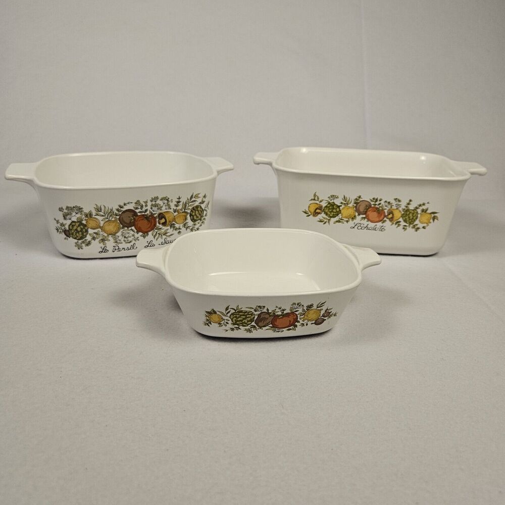 70s Vintage CorningWare Spice Of Life L'echalote Set of 3 Casserole Made in USA